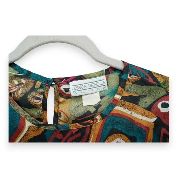 Vintage 80s Jessica Michelle Top‎ Women's 2XL Blouse Art Deco Short Sleeve - Picture 3 of 4